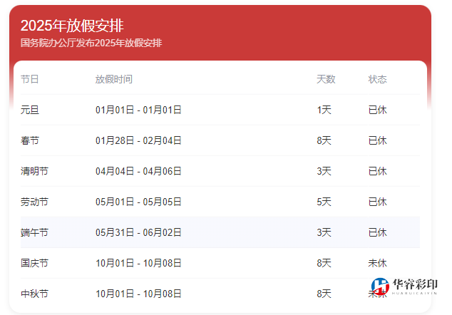 2025年放假介绍